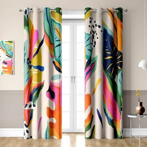 Boho Floral Abstract Black Out Window  Curtains  Modern 2  Panel Set  52"x62"